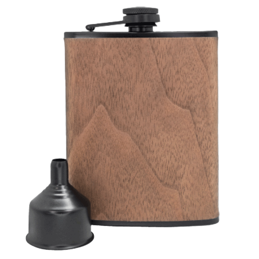 Flask De 8 Oz Preto Mate + Madeira