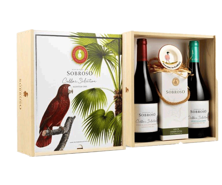 Conjunto Herdade Sobroso Cellar Tinto/wit + Olijfolie + glas